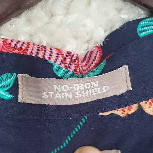 Chico’s Women Shirt Size 2 US 12 Floral Button Up 3/4 Sleeve Navy Orange Pink - Picture 5 of 12